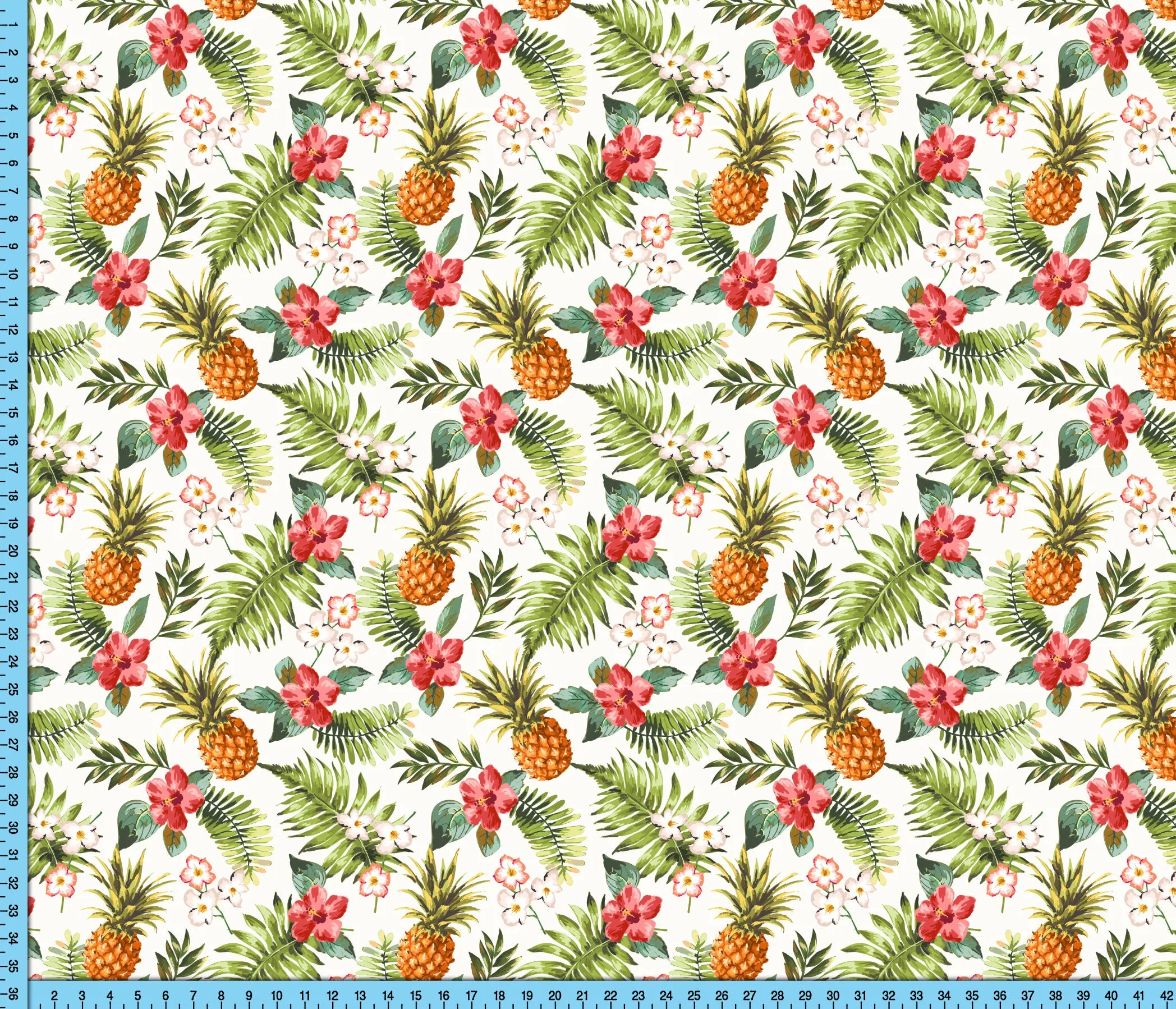 Tropical Pineapple and Hibiscus Flower Floral Print Fabric Pattern By the Yard