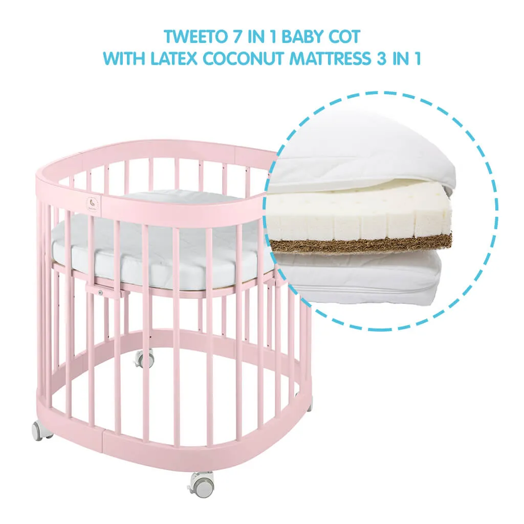 Tweeto 7 in 1 Baby Cot Rose Multifunctional