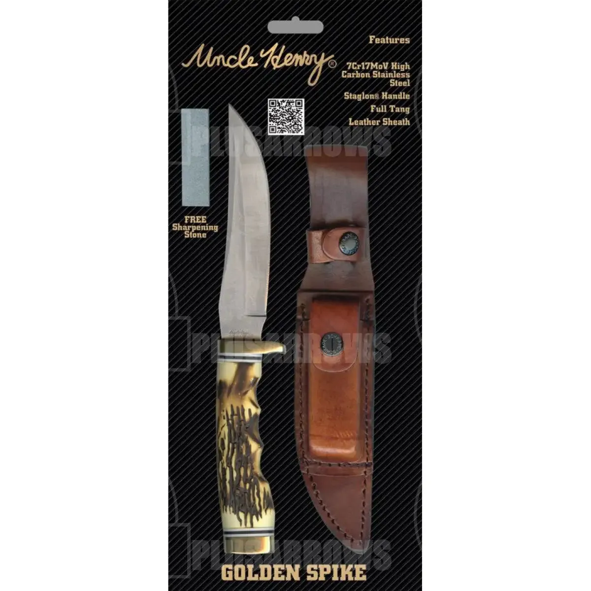 Uncle Henry Golden Spike Fixed Blade Knife With Leather Sheath 153UH