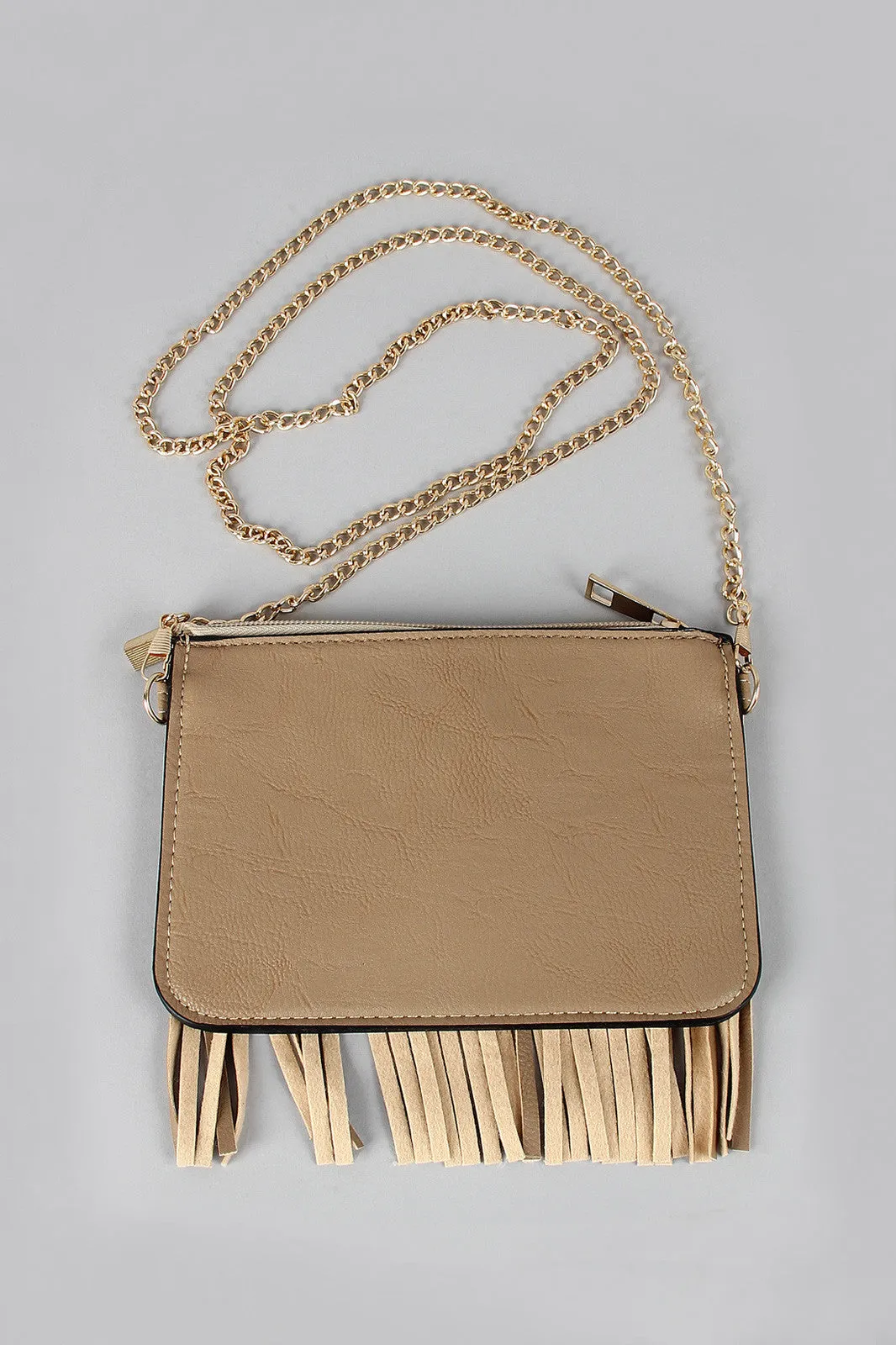Vegan Leather Fringe Zipper Pouch