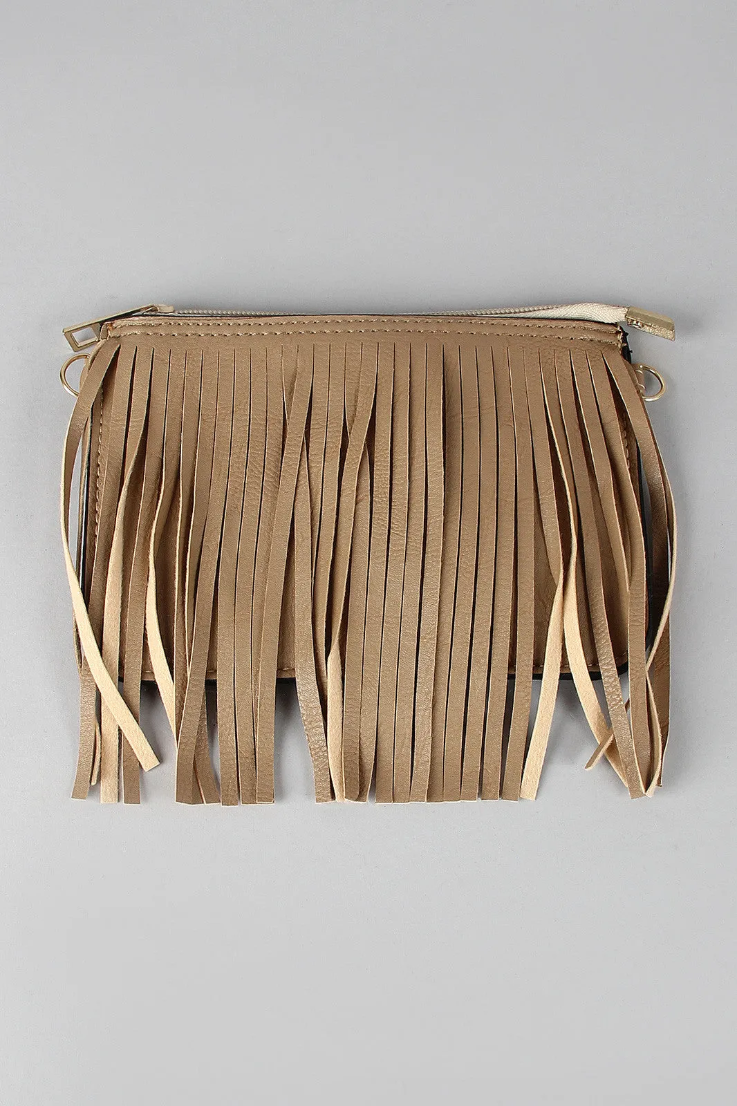 Vegan Leather Fringe Zipper Pouch