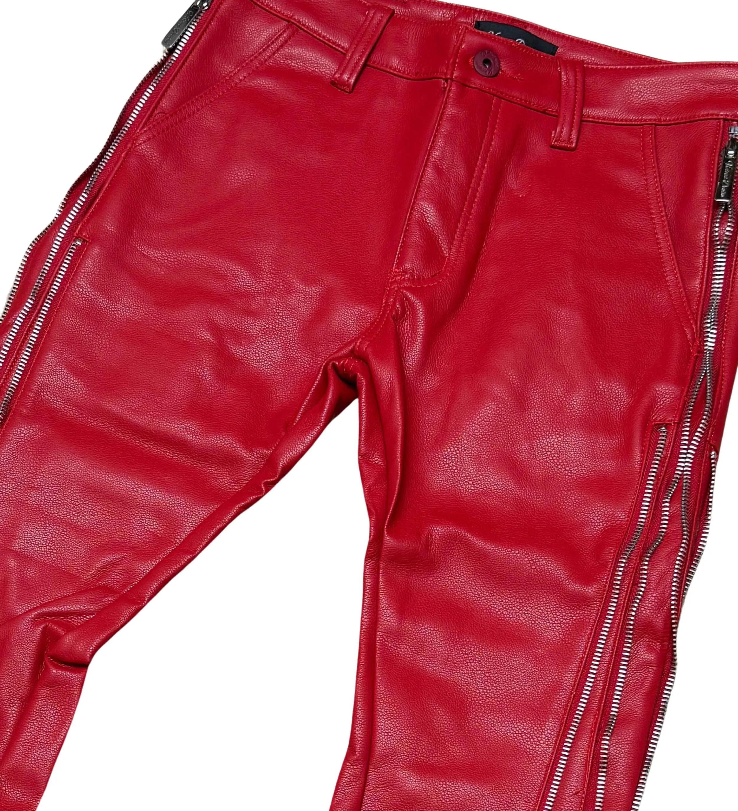 Vegan leather jeans w/ multi zippers