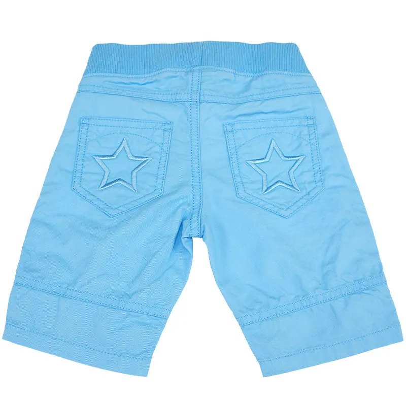 Villervalla Knee-Length Canvas Capri Shorts - Aqua Blue
