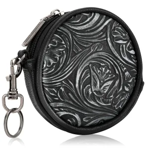 WG116-003  Wrangler Floral Tooled Circular Coin Pouch Bag Charm - Black