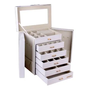 White Black Extra Large 6 Drawer Jewelry Box