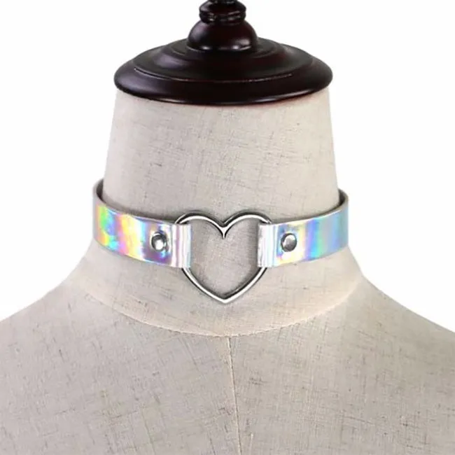White Holographic Heart Choker