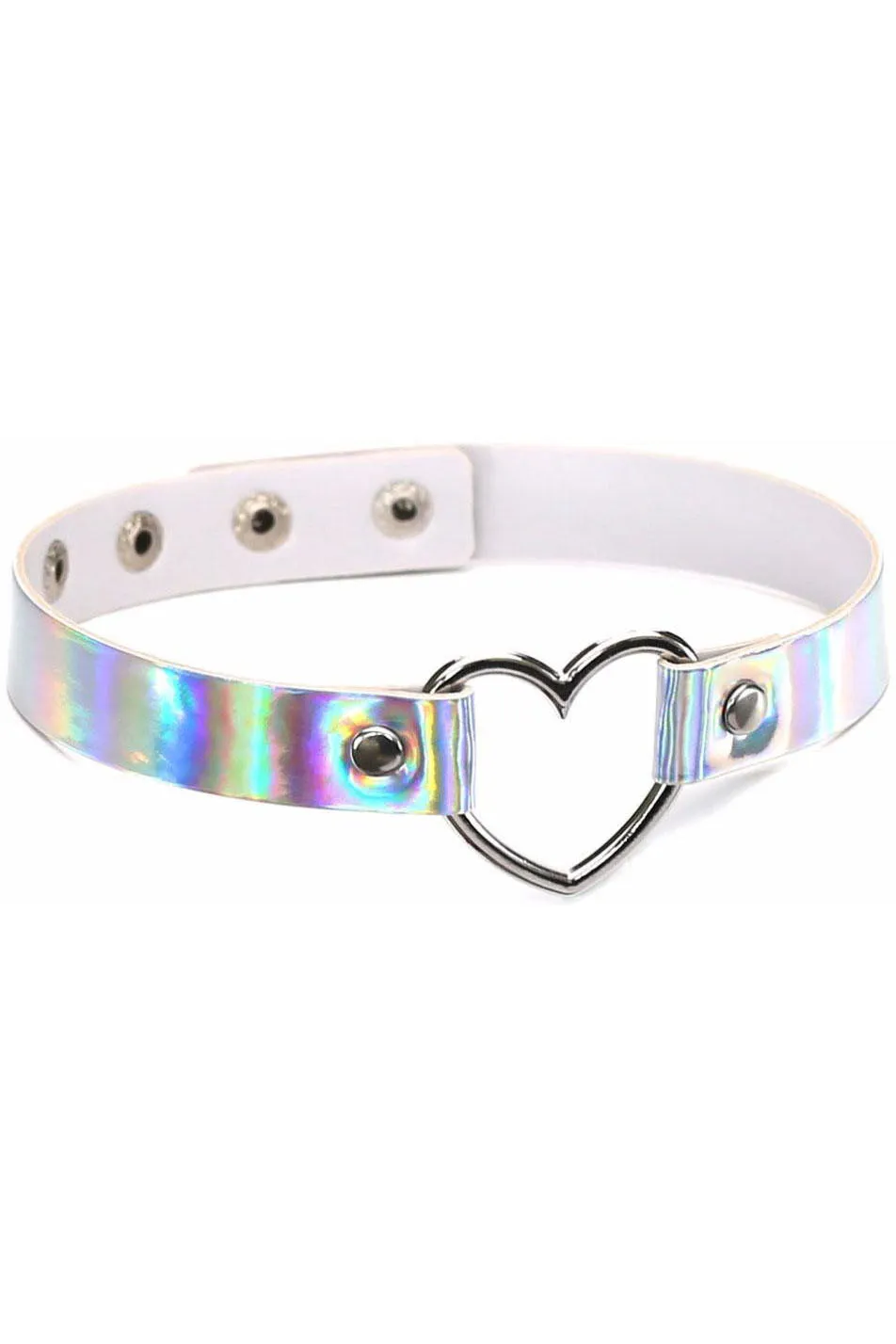 White Holographic Heart Choker