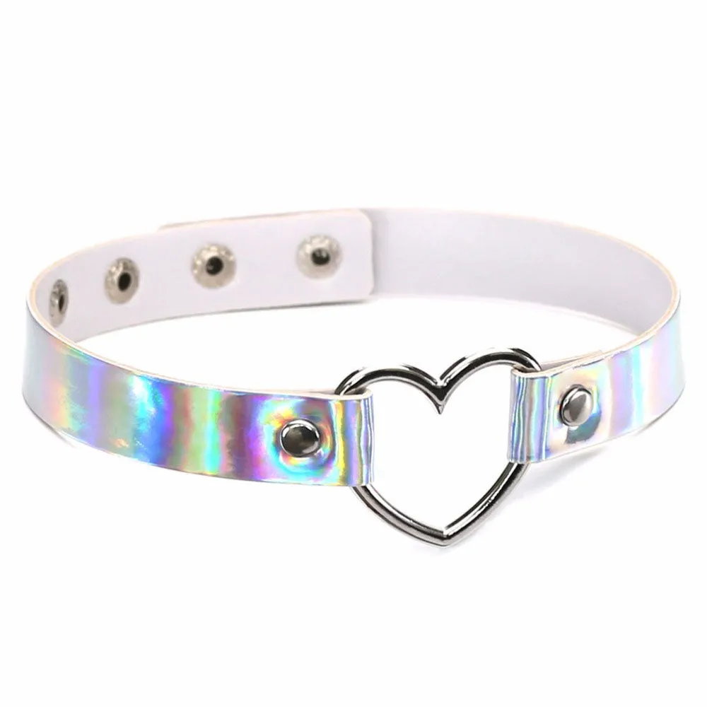 White Holographic Heart Choker