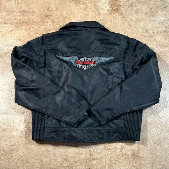 Women Harley Davidson Black Zippers‎ Moto Nylon Riding Biker Jacket Sz M