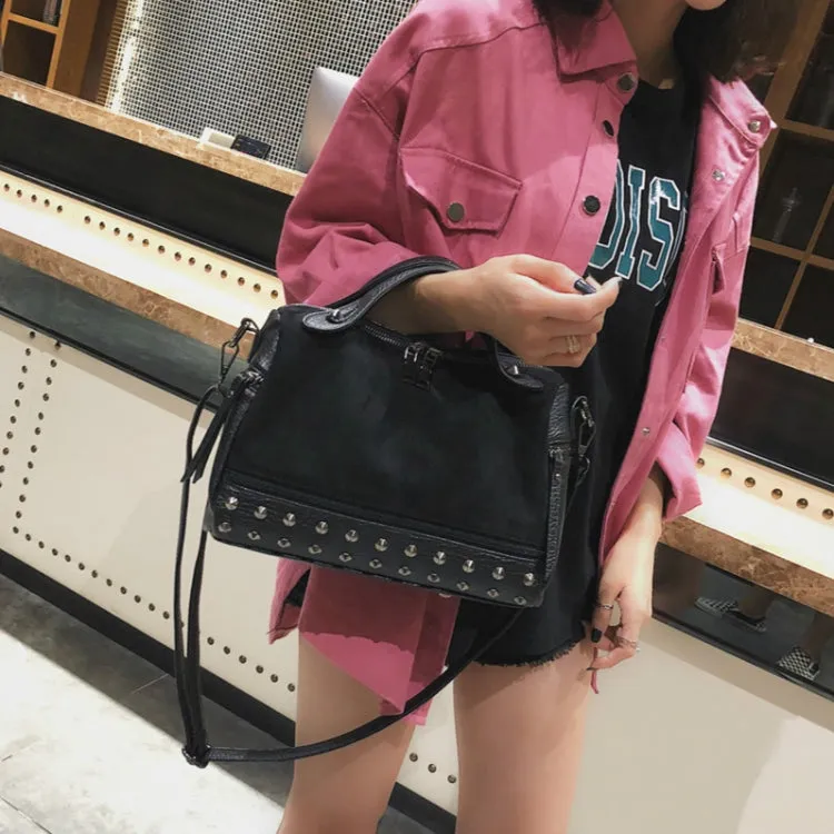 Women Top-handle Bags with Rivets Leather Shoulder Bag Large Capacity Vintage Tote Bags