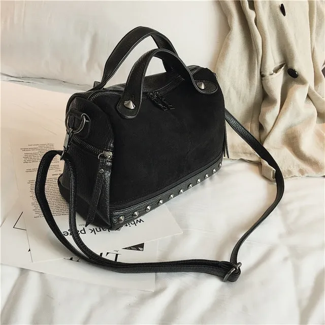 Women Top-handle Bags with Rivets Leather Shoulder Bag Large Capacity Vintage Tote Bags