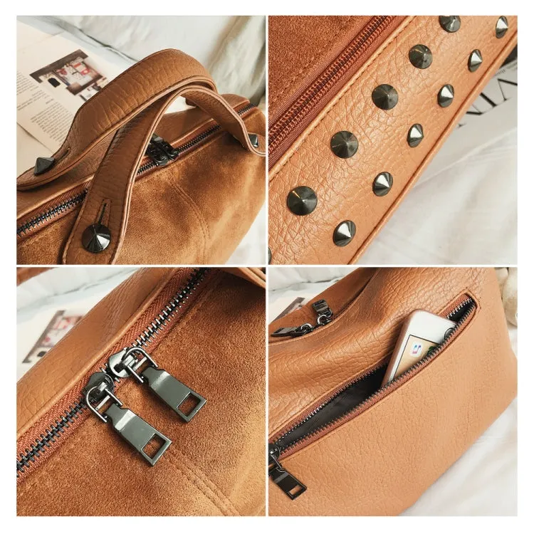 Women Top-handle Bags with Rivets Leather Shoulder Bag Large Capacity Vintage Tote Bags