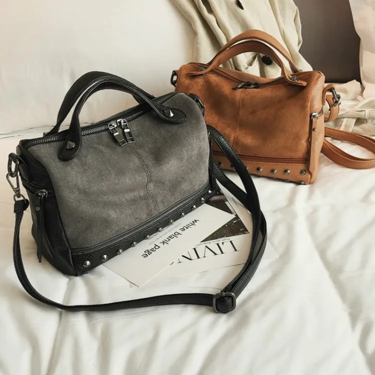 Women Top-handle Bags with Rivets Leather Shoulder Bag Large Capacity Vintage Tote Bags