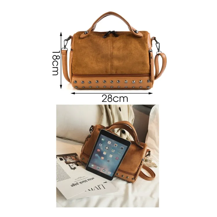 Women Top-handle Bags with Rivets Leather Shoulder Bag Large Capacity Vintage Tote Bags