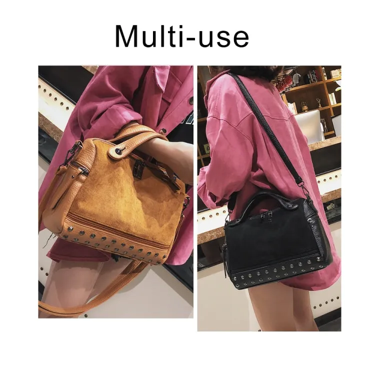 Women Top-handle Bags with Rivets Leather Shoulder Bag Large Capacity Vintage Tote Bags