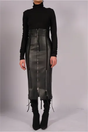 Wool Leather Skirt with Zippers
