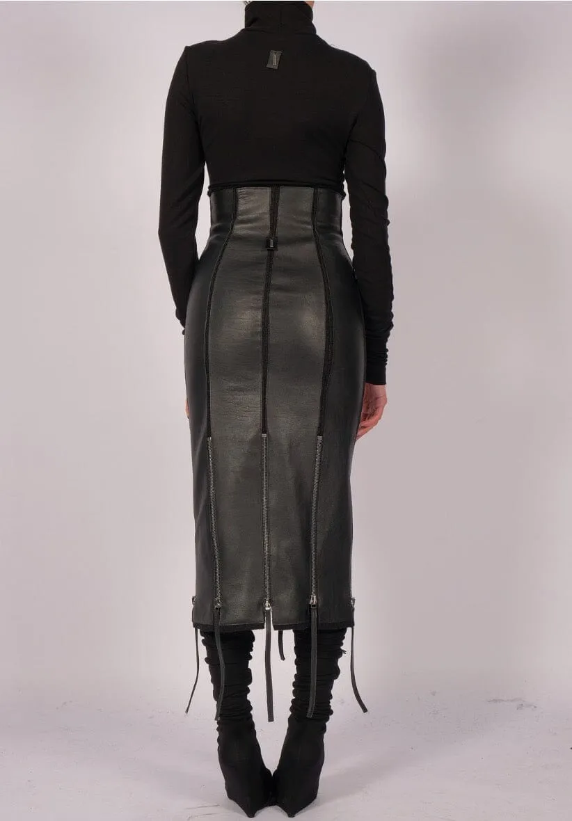 Wool Leather Skirt with Zippers